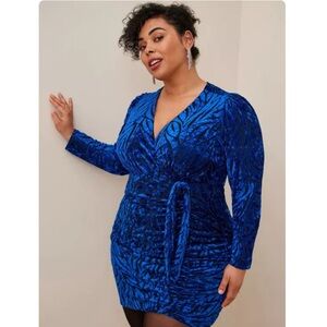 NEW Torrid Blue At The Knee Velvet High Slit Dress Size 12